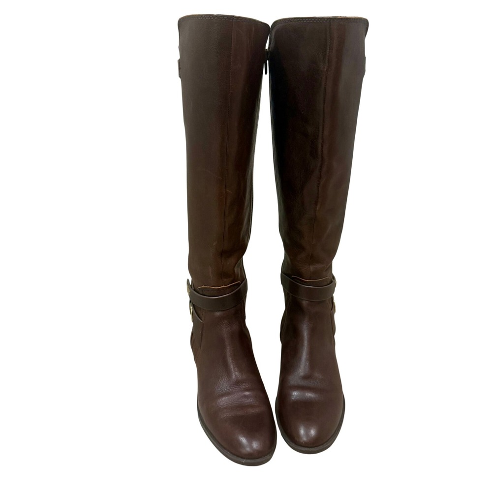 Vince Camuto Riding Boots Womens 8.5 Brown Leather Gold Hardware Tall - Picture 6 of 13